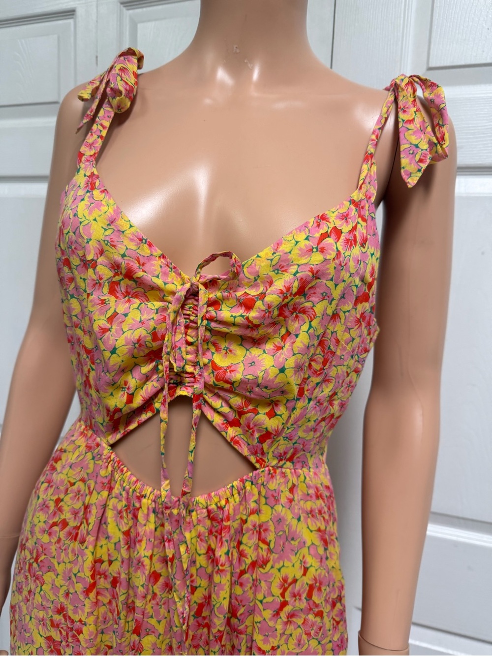 Banjanan Pink and Yellow Floral Tie-Front Maxi Dress Women’s Size Small - Picture 12 of 15